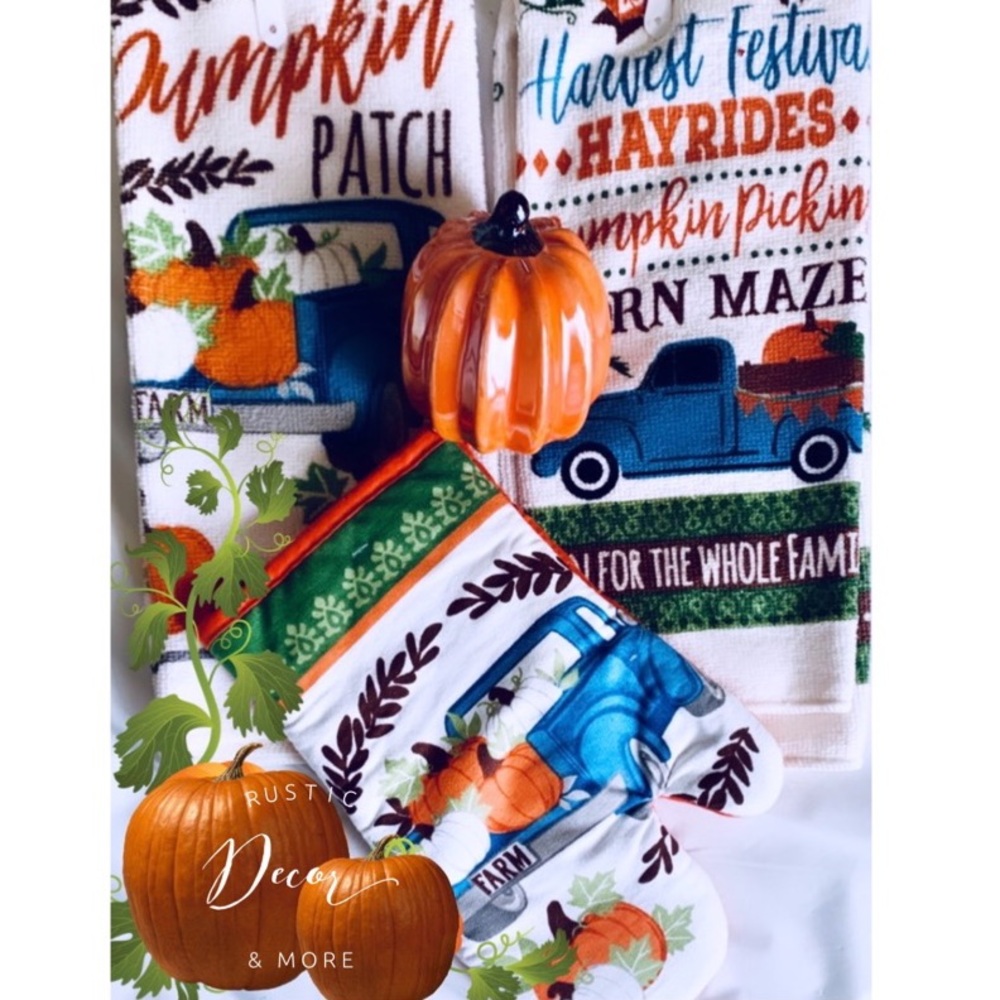 Farmhouse Harvest Blue Truck Kitchen Towel Set